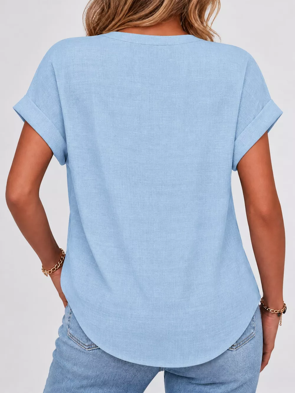 Full Size Button Detail Short Sleeve Blouse Plus Size, image 28