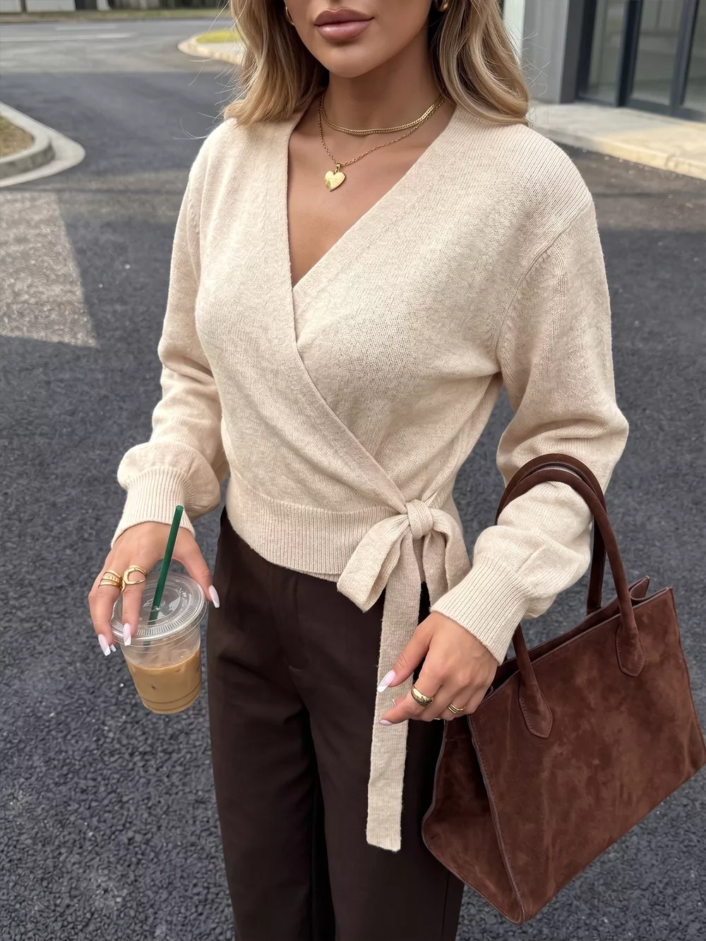 Tied Surplice Long Sleeve Sweater, image 4
