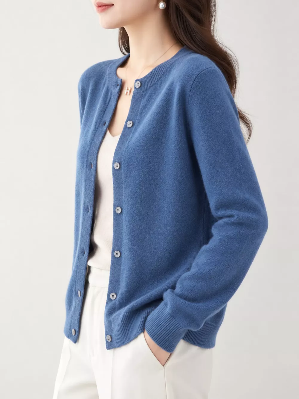 Classic Crew Neck Knit Cardigan, image 37