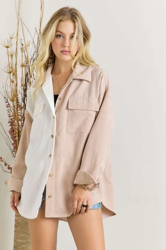 Color Block Corduroy Shacket, image 5