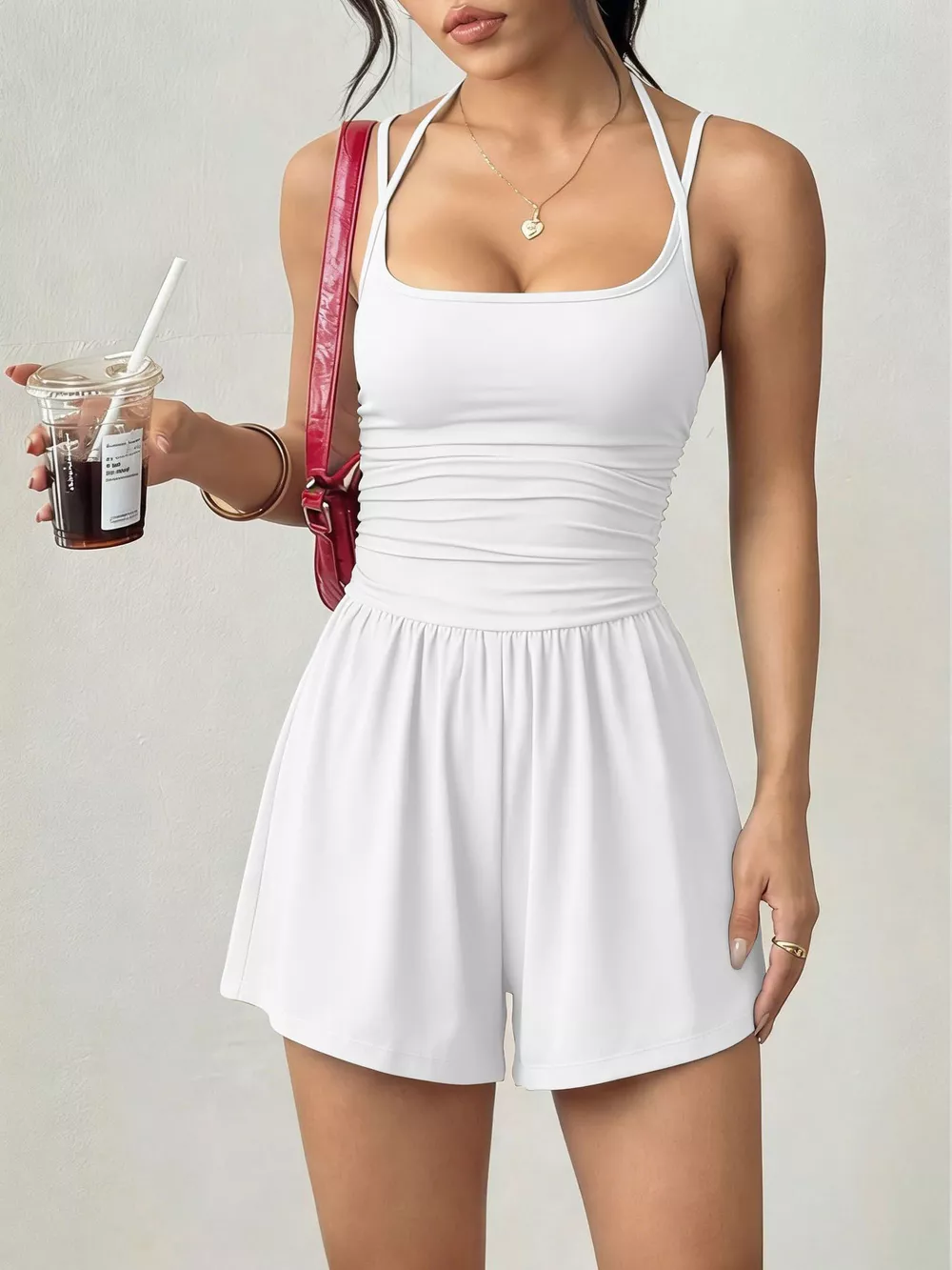 Ruched Spaghetti Strap Romper, image 28
