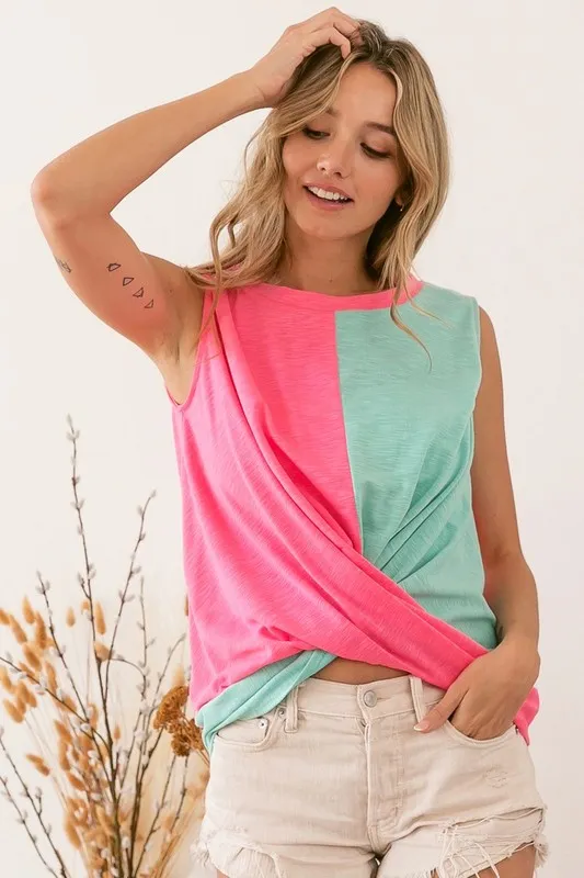 Slub Terry Color Block Twisted Top, image 3
