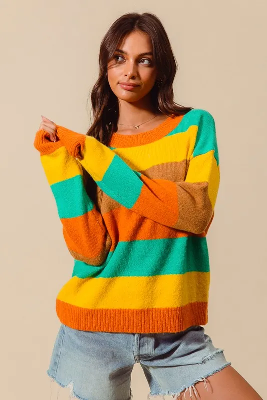 Multi Color Stripe Sweater with Ribbed Detail, image 5