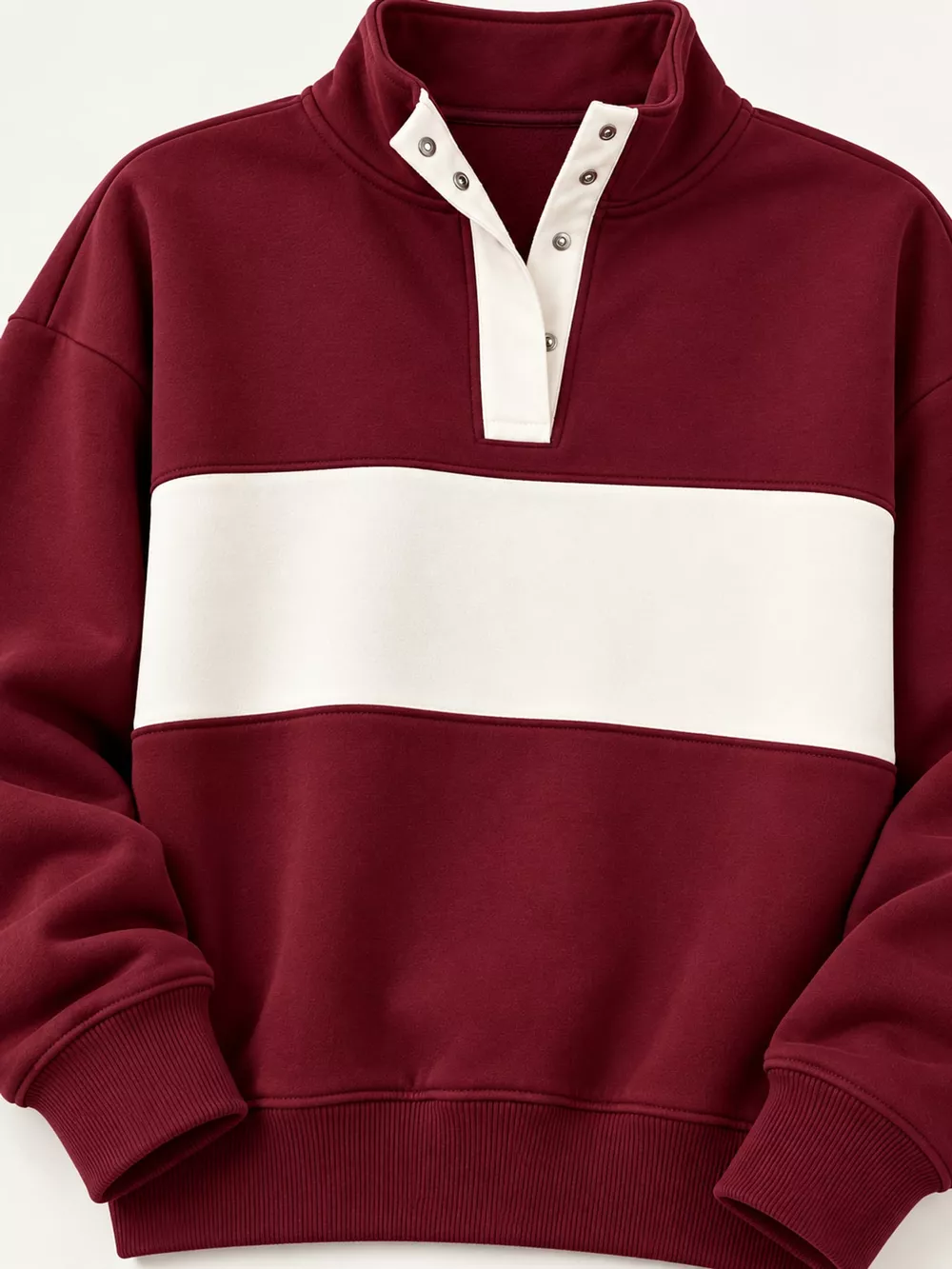 Full Size Color Block Snap-Button Sweatshirt Plus Size, image 10