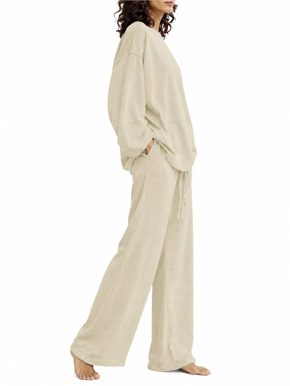 Full Size Round Neck Top and Drawstring Wide-Leg Pants Set Plus Size, image 11
