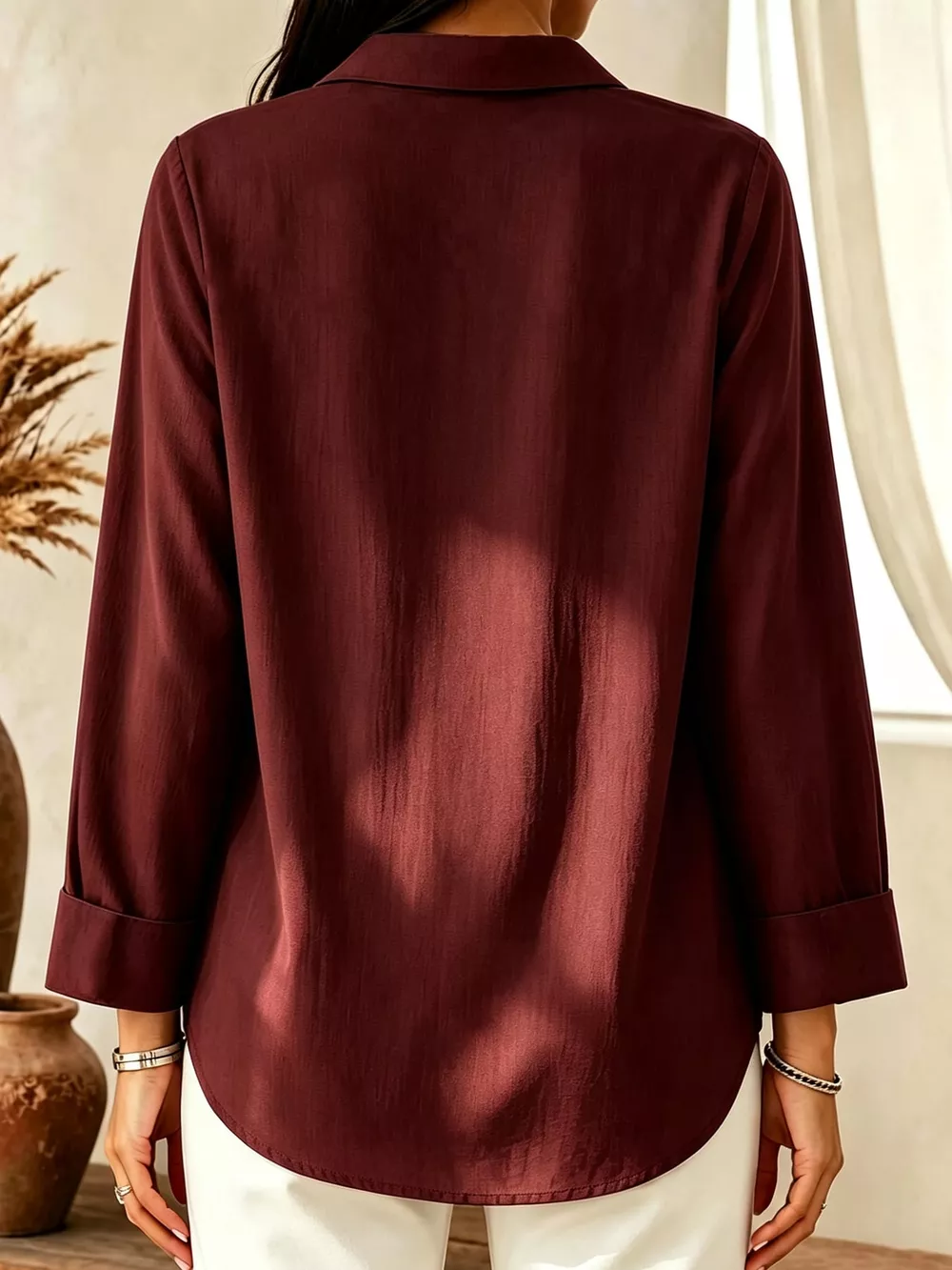 Full Size V-Neck Long Sleeve Blouse Plus Size, image 8