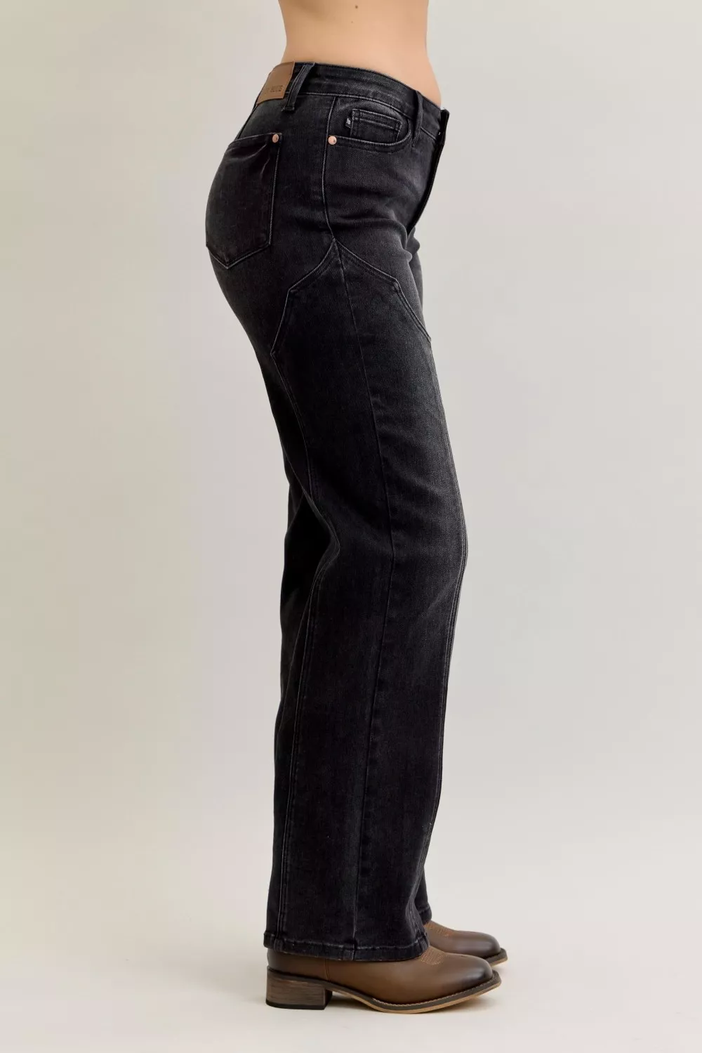 Mid Rise Straight Western Seam Detail Jeans, image 6