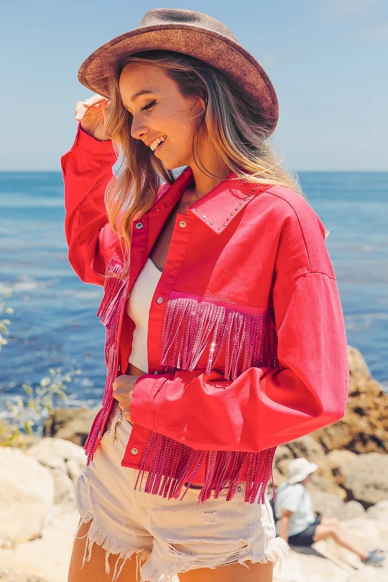 Rhinestone Fringe with Studed Collar Jacket, image 7