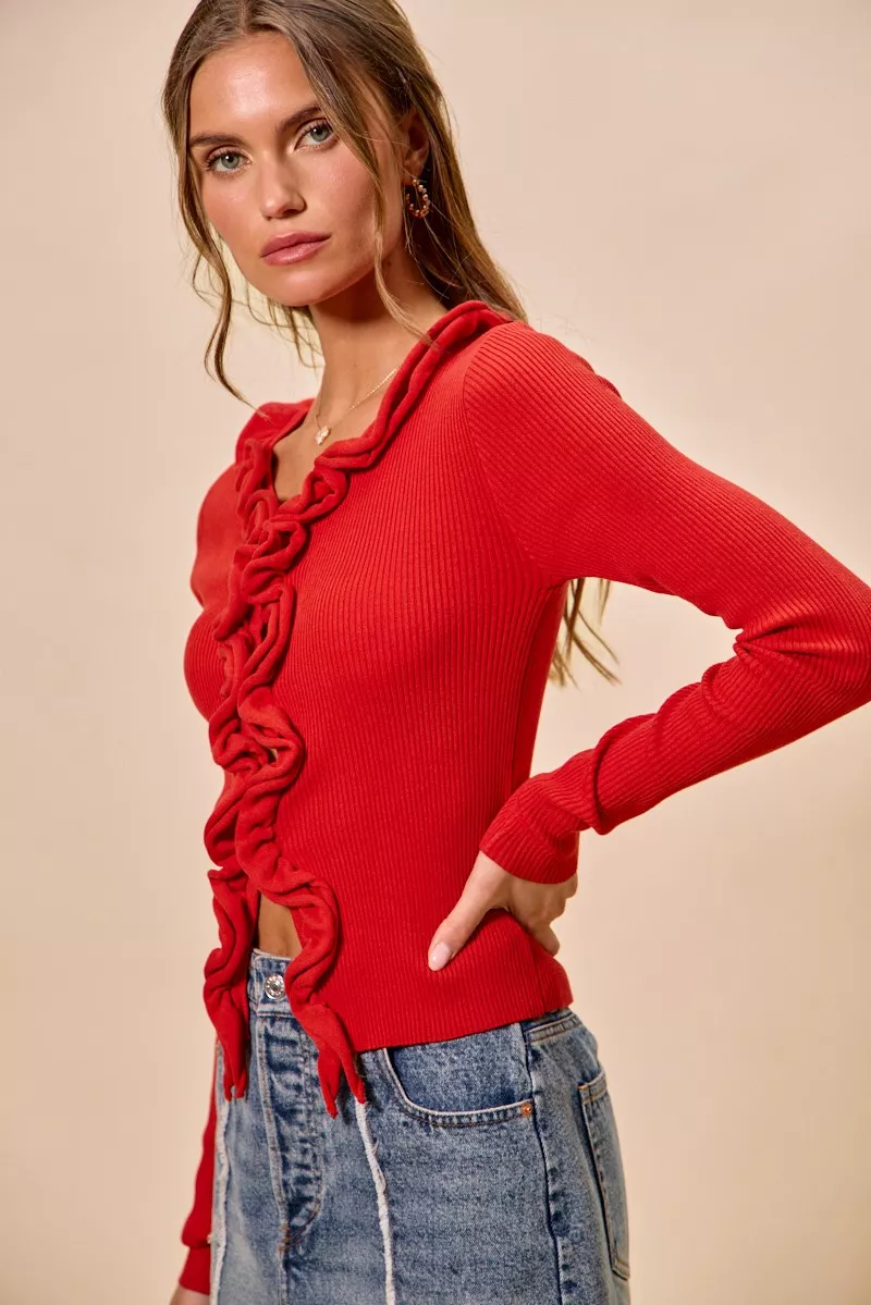 Cascade Ruffle Ribbed Sweater Cardgian, image 15