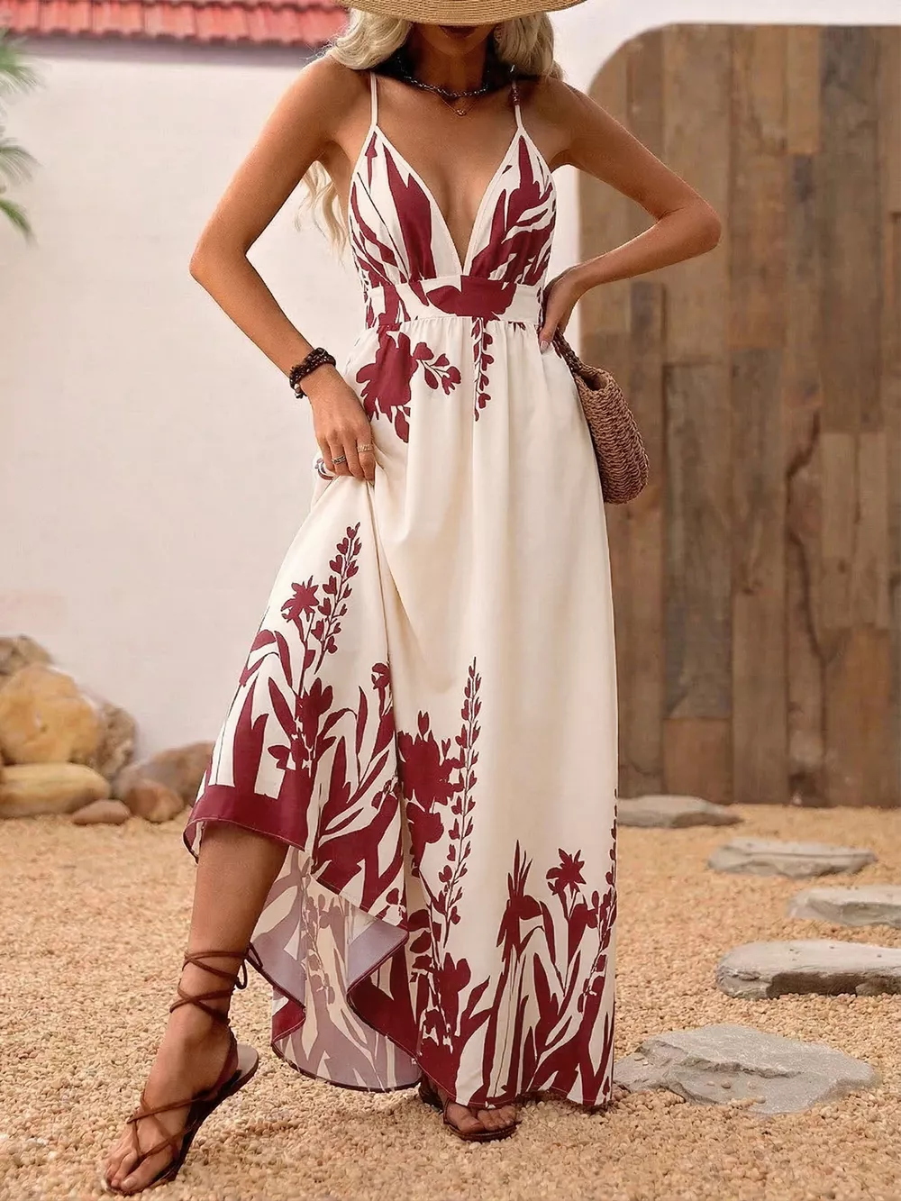 Deep V-Neck Spaghetti Strap Maxi Dress, image 8