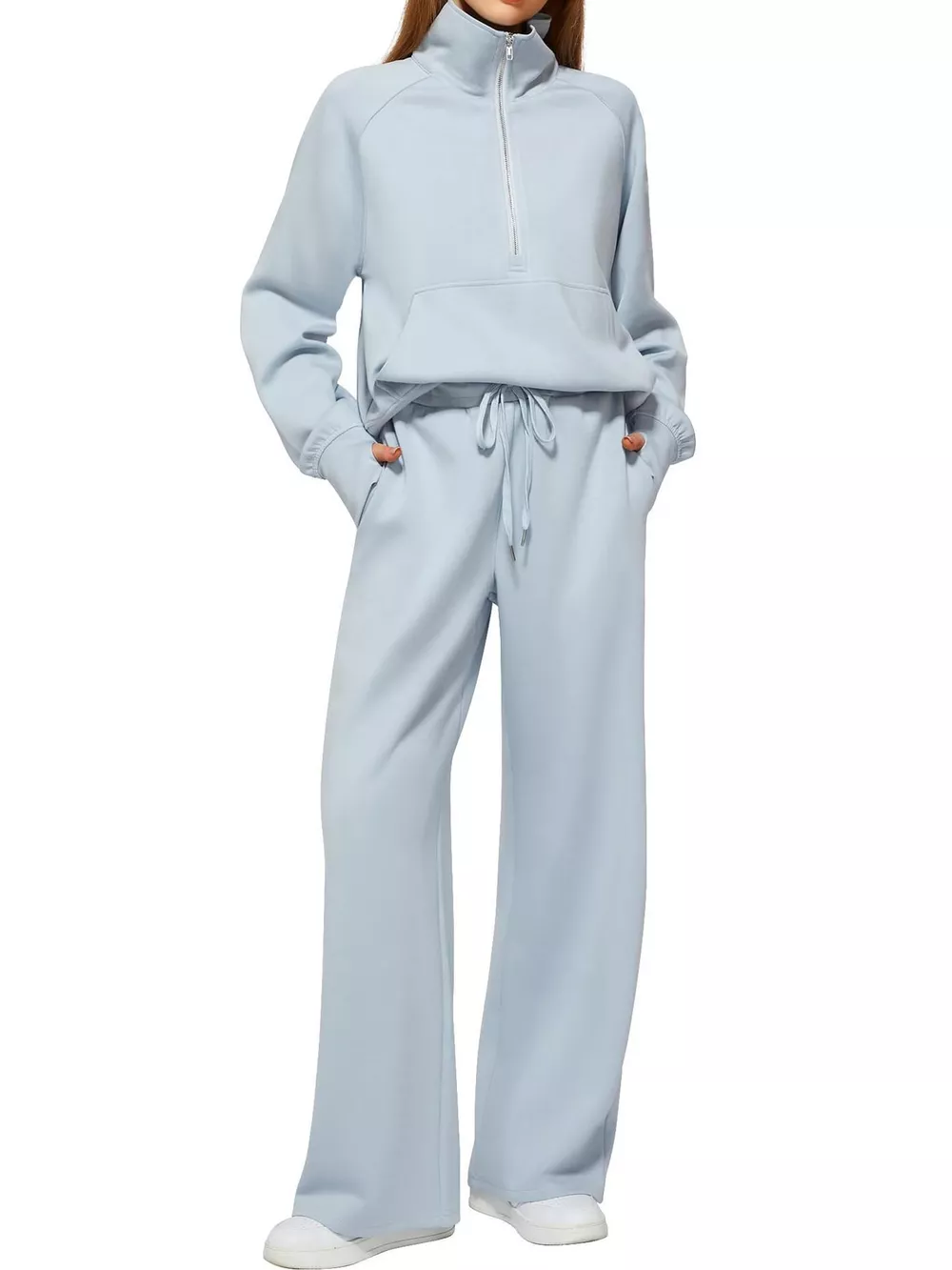 Half-Zip Sweatshirt and Wide-Leg Pants Set, image 28