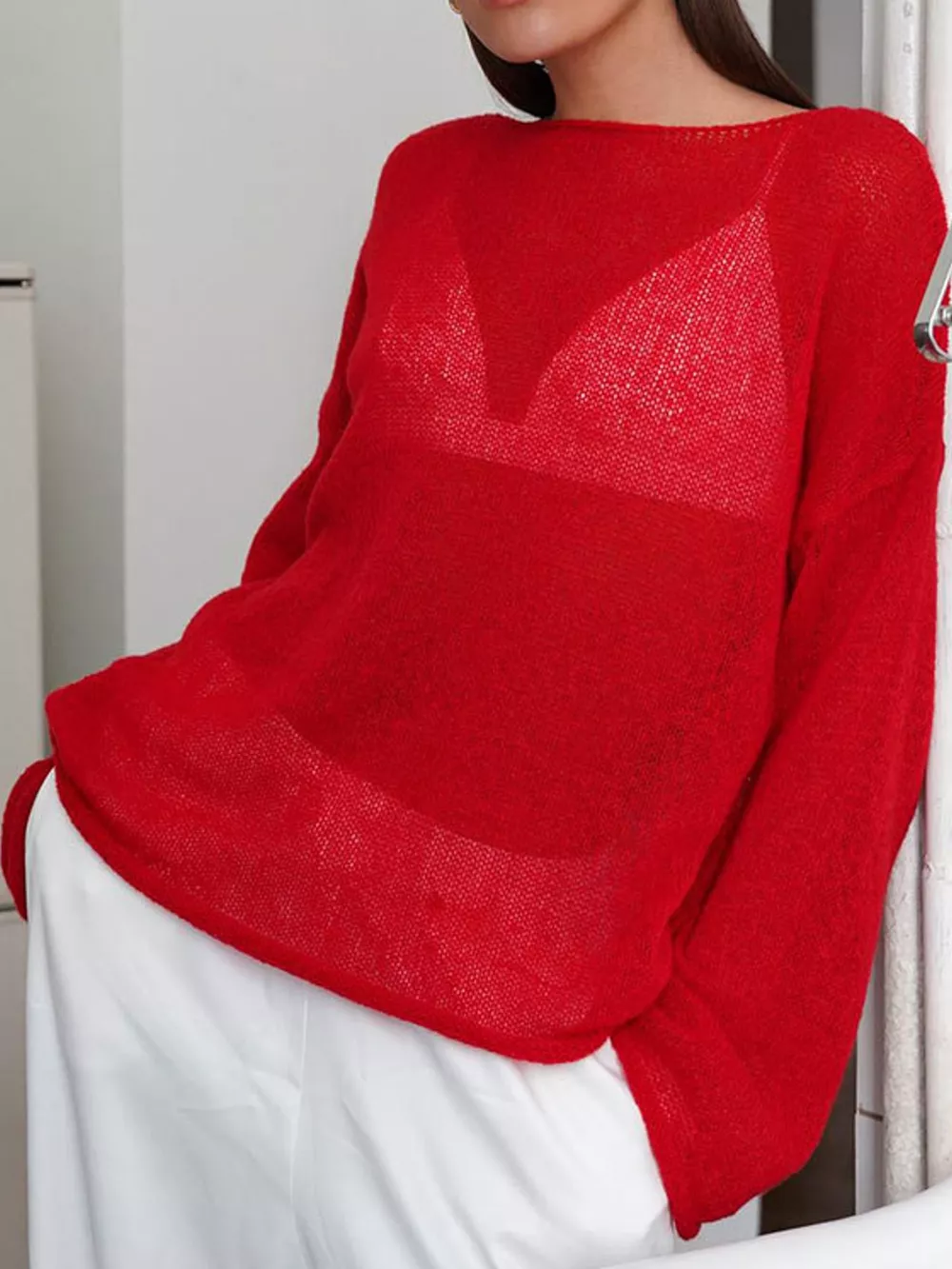 Lightweight Dropped Shoulder Knit Cover Up, image 26