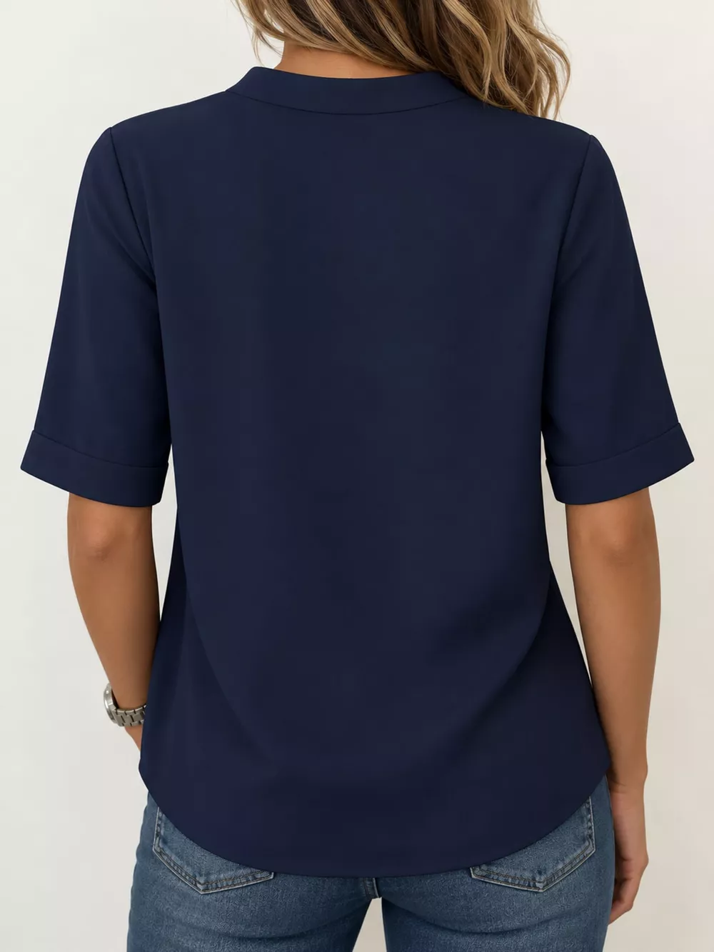 Full Size Notched Short Sleeve Blouse Plus Size, image 29