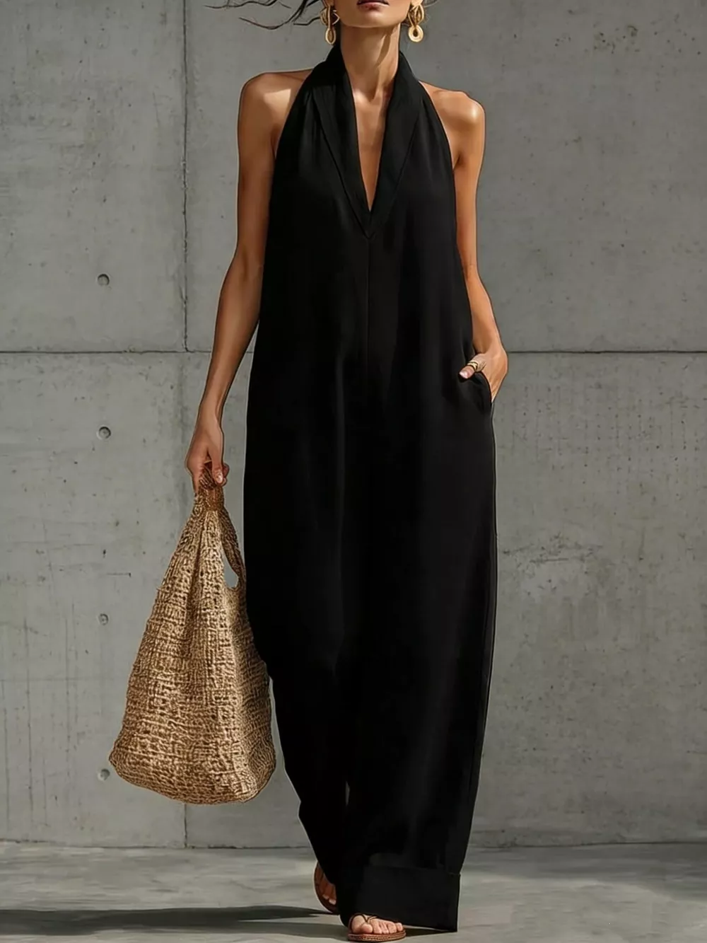 Full Size Halter Neck Wide-Leg Jumpsuit Plus Size, image 3