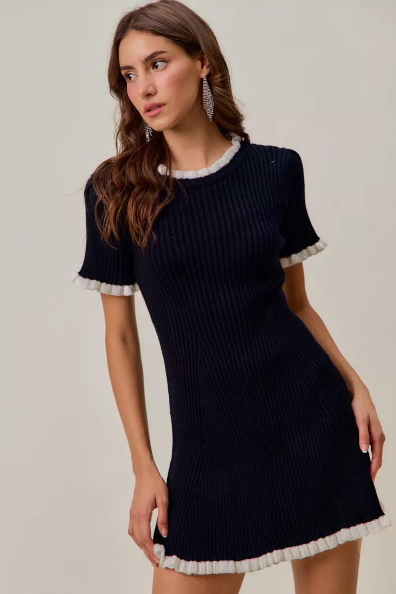 Contrast Ruffled Sweater Knit Mini Dress, image 4