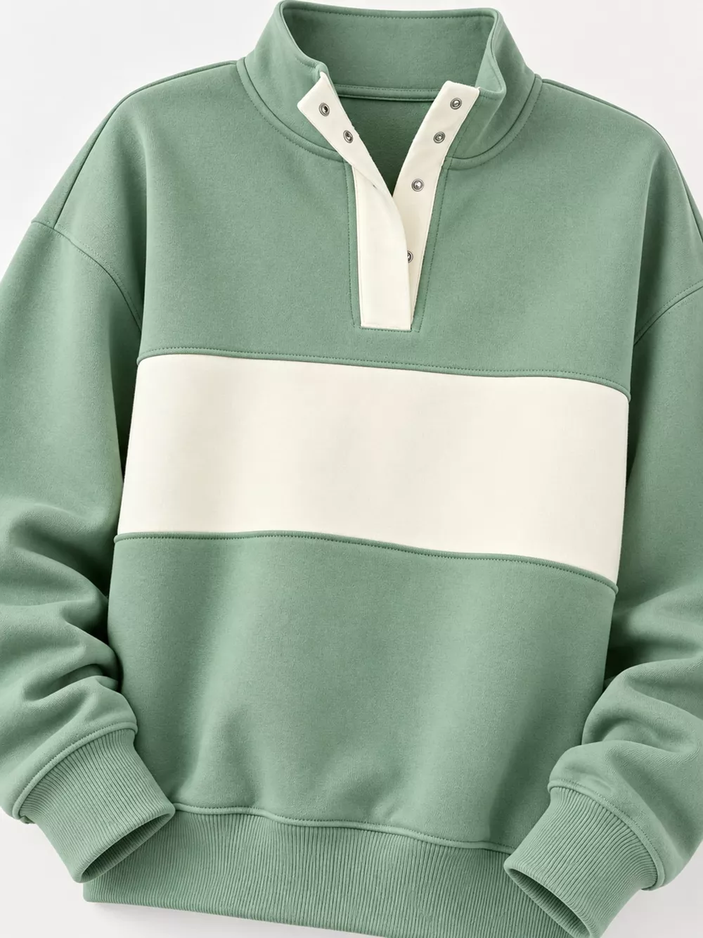 Full Size Color Block Snap-Button Sweatshirt Plus Size, image 20