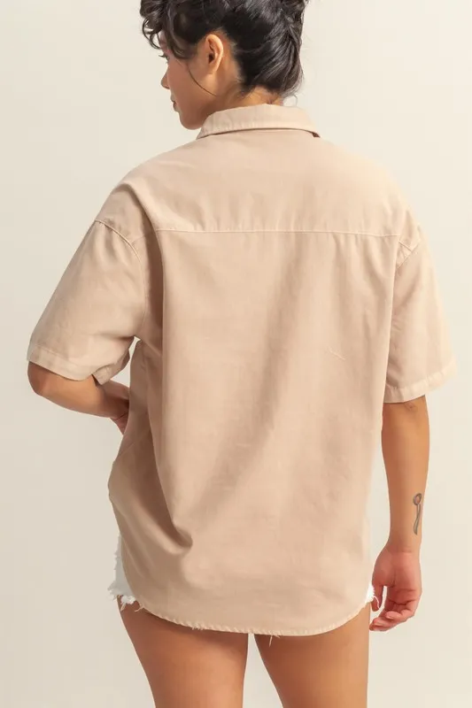 Short Sleeve Button Down Oversized Shirt, image 3
