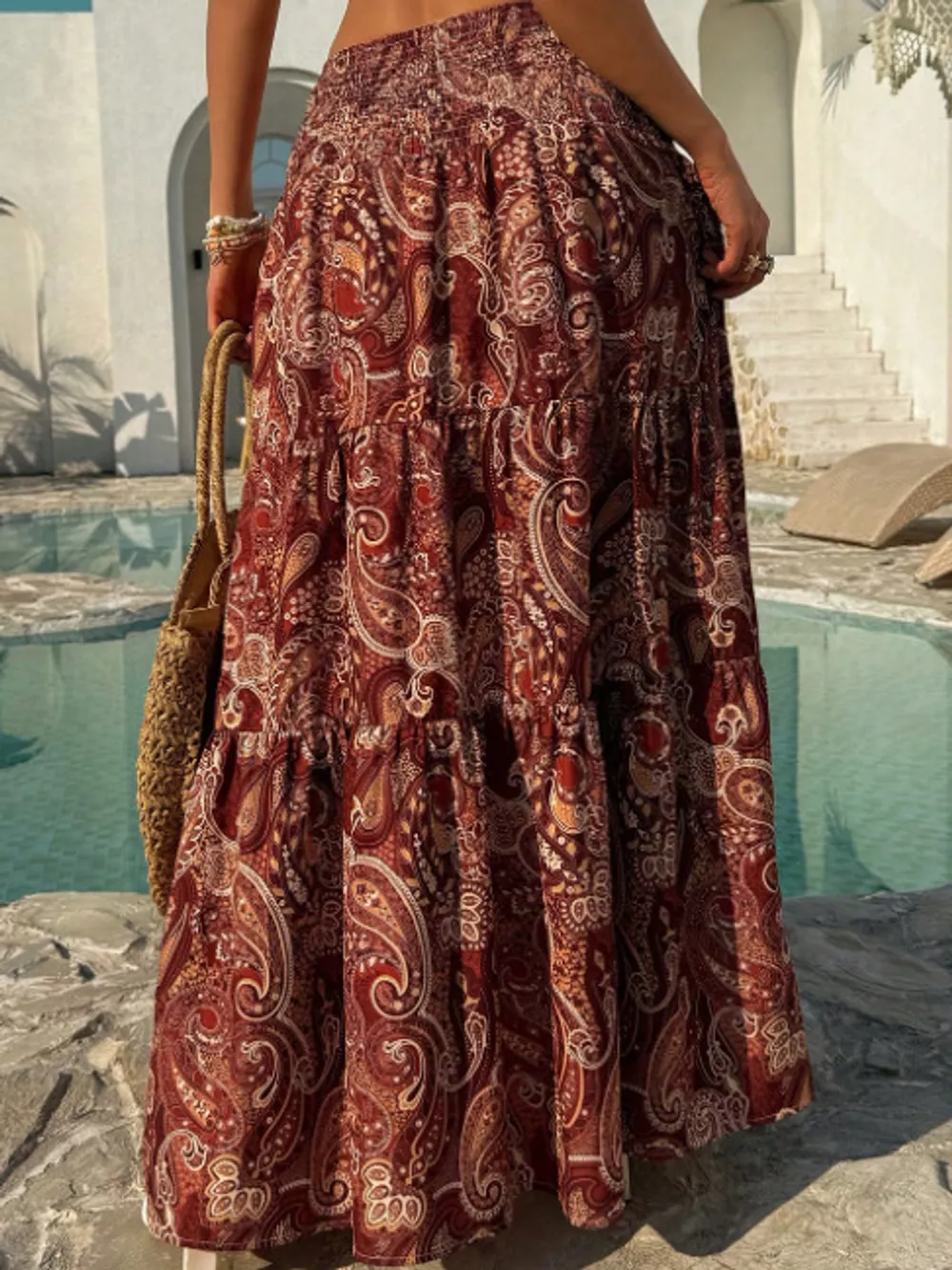 Paisley Print Tiered Maxi Skirt, image 12