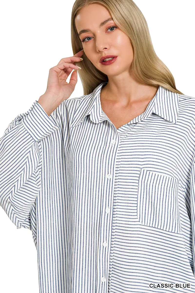 Woven Stripe Button Down Shirt, image 3