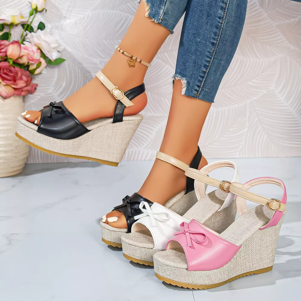 Bow Peep Toe Wedge Sandals, image 2