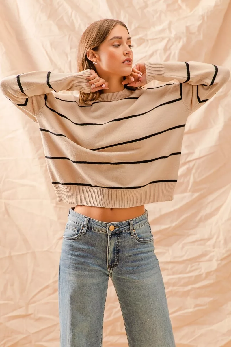 Stripe Crew Neck Basic Essential Sweater, image 6