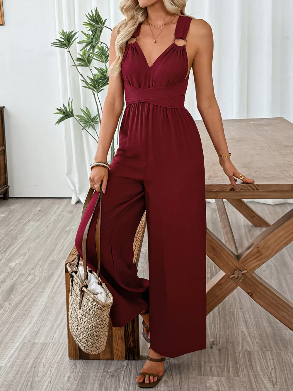 V-Neck Sleeveless Wide Leg Jumpsuit, image 6