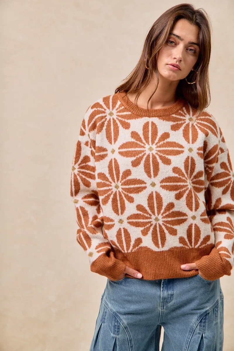 Flower Pattern Long Sleeve Sweater, image 4