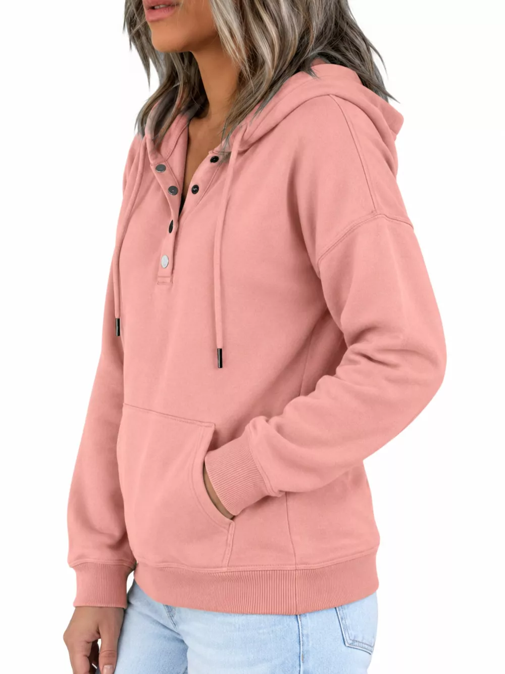 Full Size Kangaroo Pocket Dropped Shoulder Hoodie Plus Size, image 2