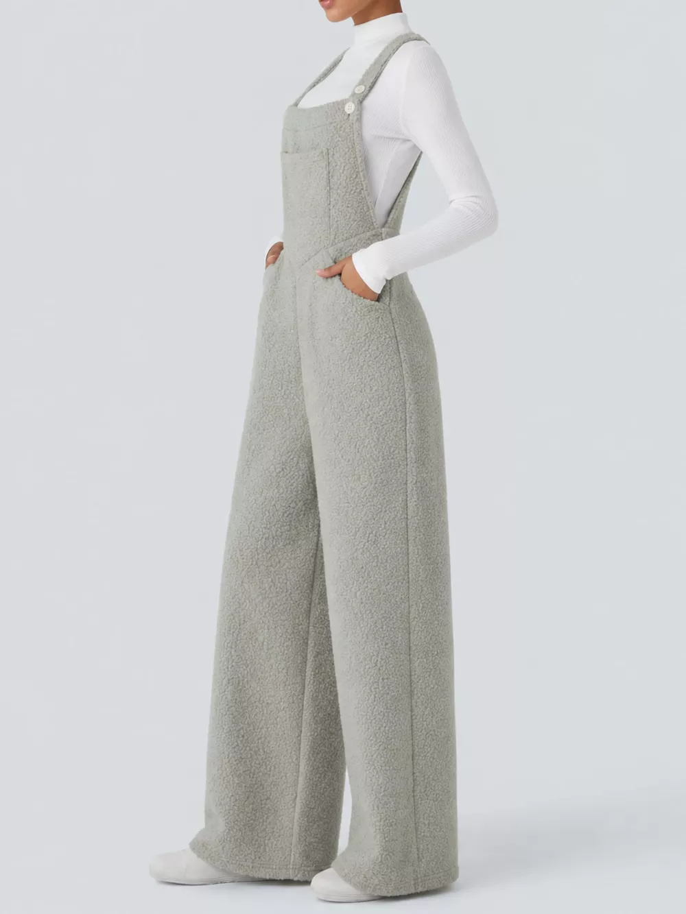 Mock Neck Top and Fleece Overalls Set, image 2