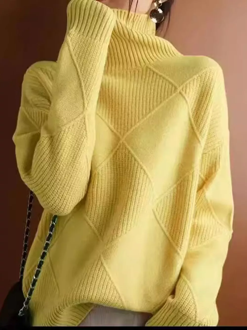 Full Size Diamond Pattern Turtleneck Sweater Plus Size