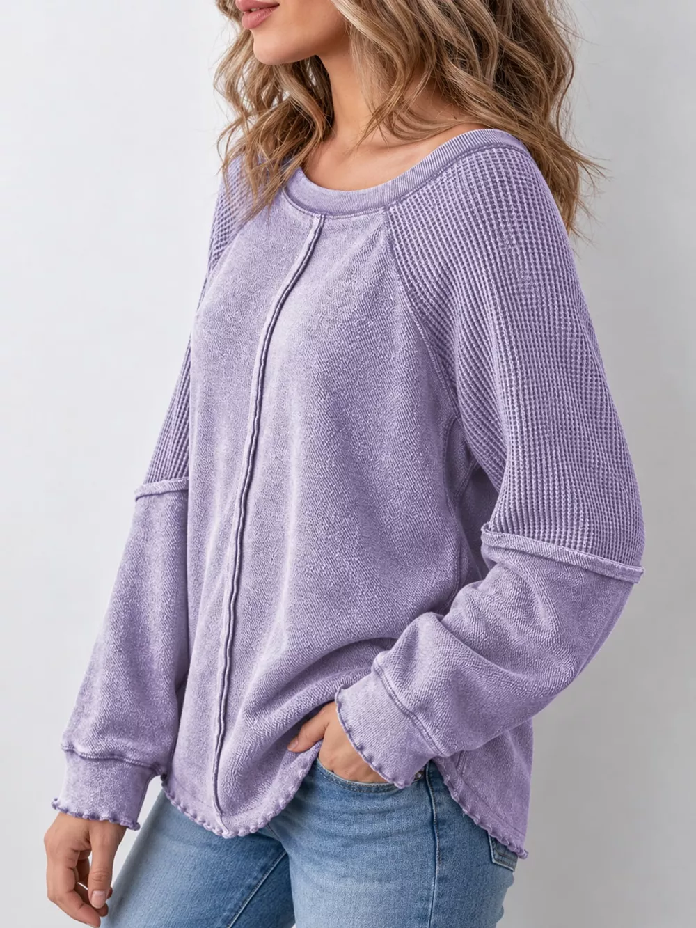 Waffle Knit Raglan Sleeve Sweatshirt, image 17