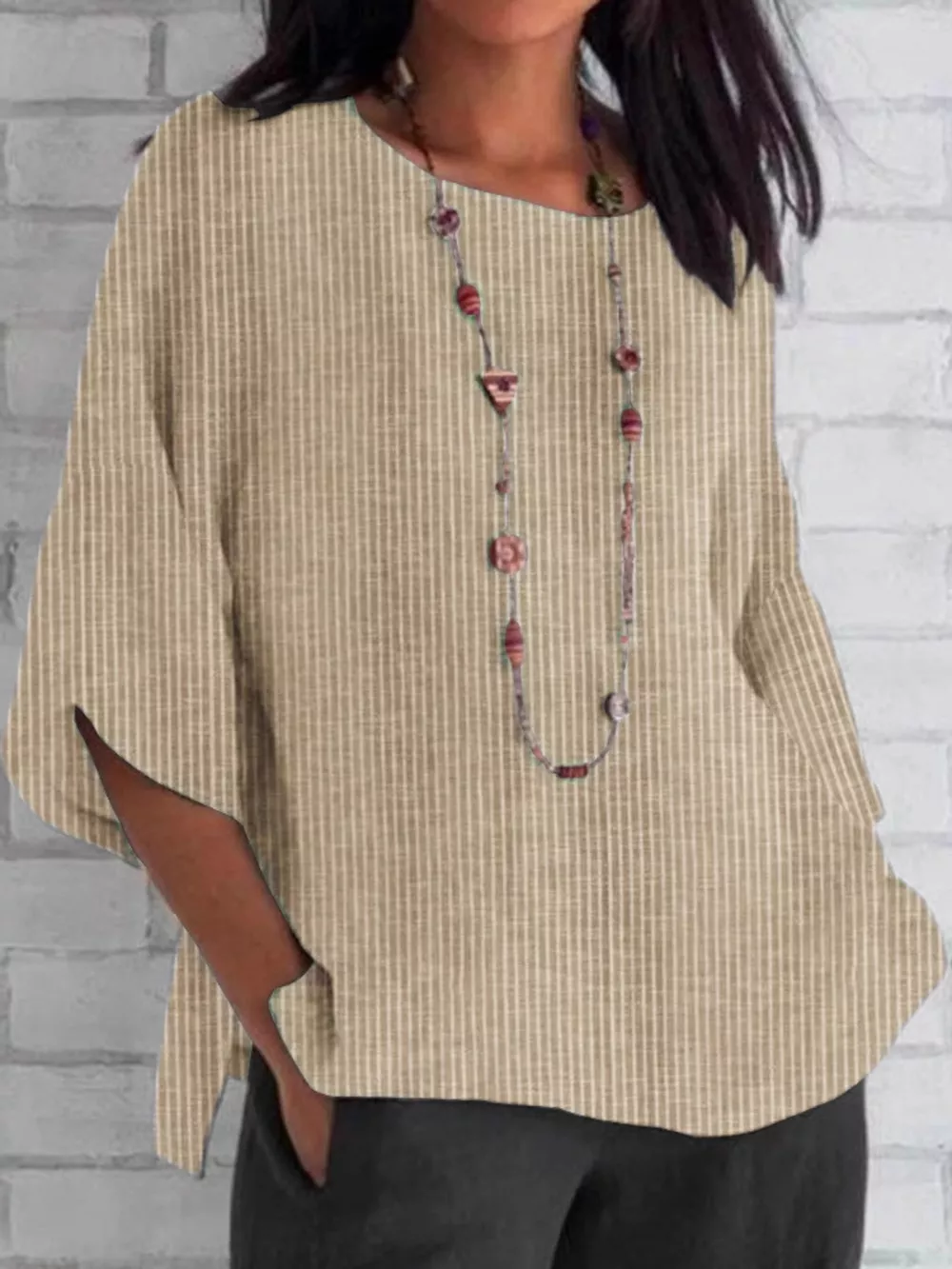 Full Size Casual Striped Loose-Fit Blouse Plus Size, image 4