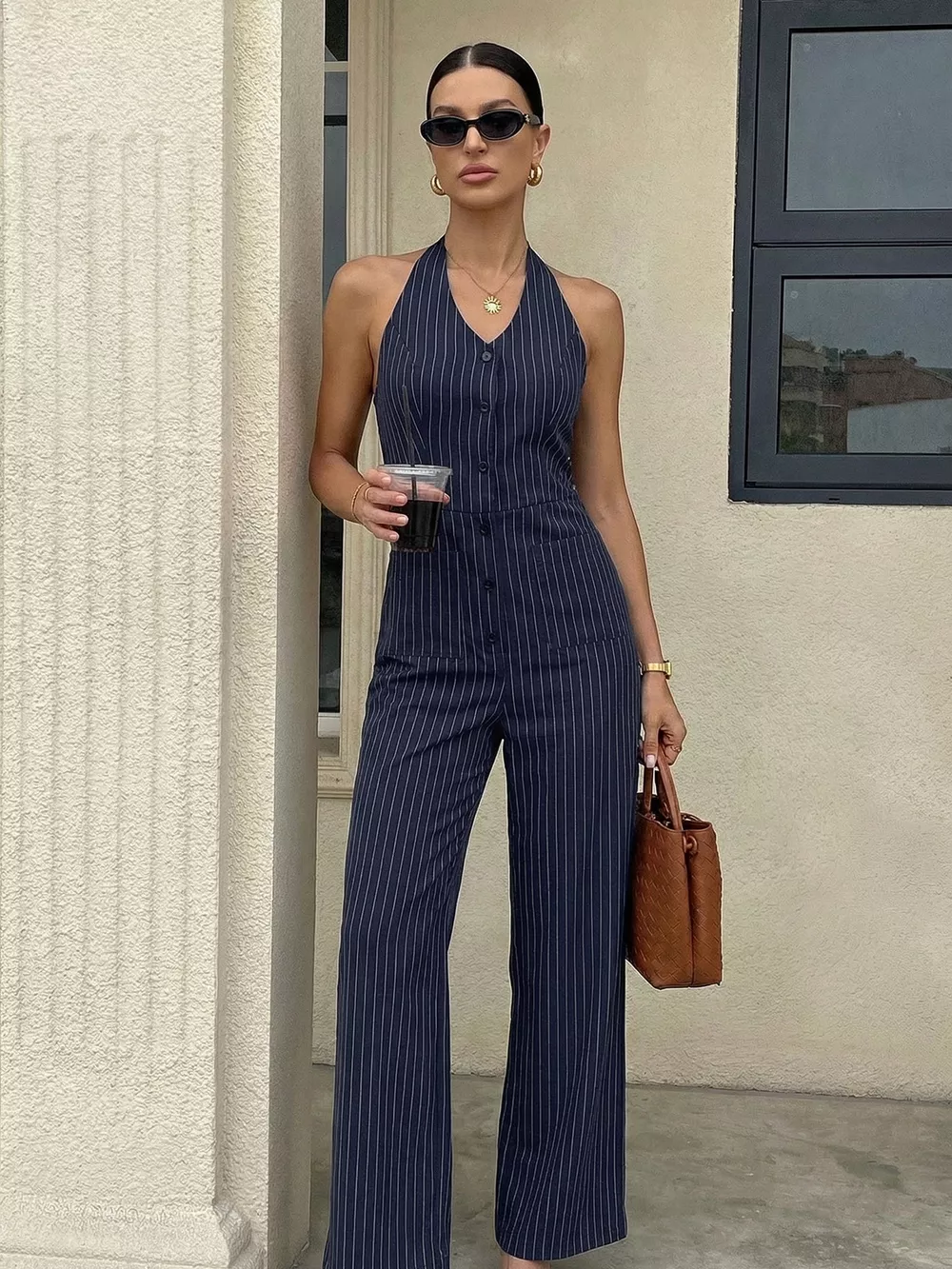Striped Halter Neck Jumpsuit, image 3