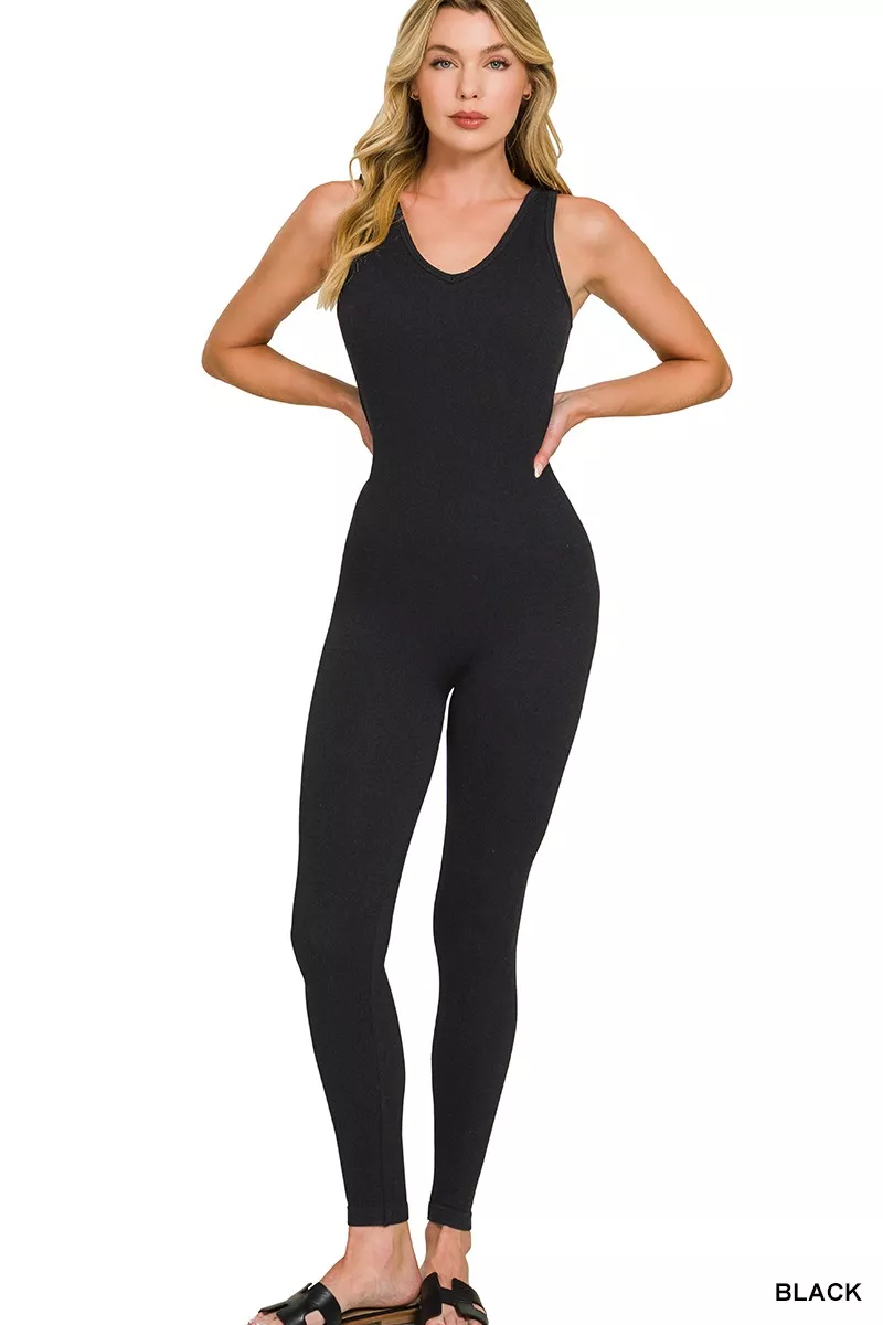 Zenana Ribbed Bra Padded Sports Seamless Bodysuit, image 5