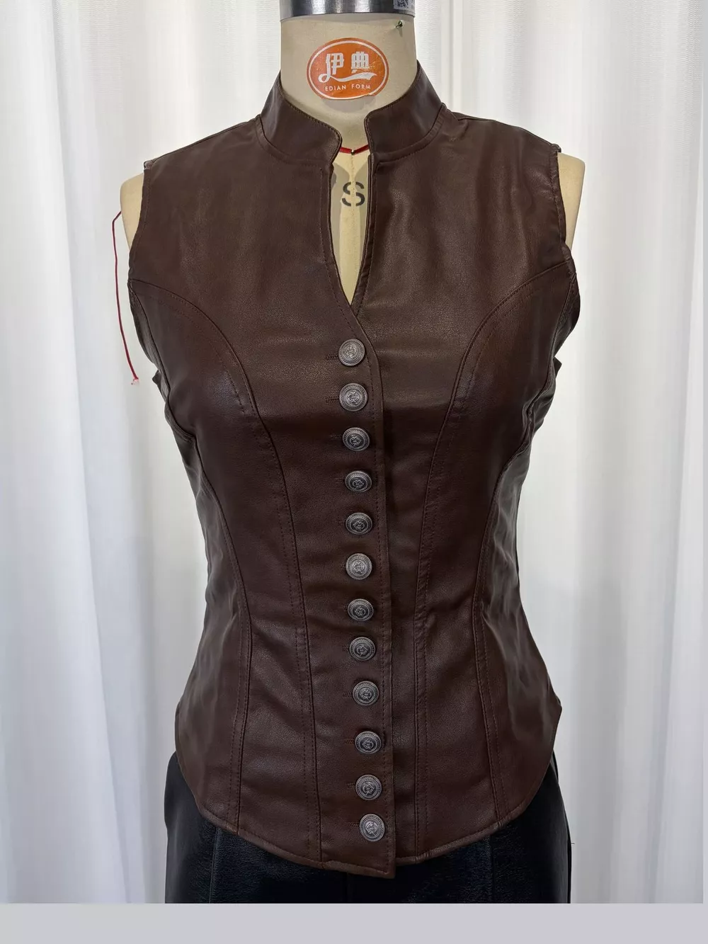 Slim-Fit Faux Leather Button-Down Vest Coat, image 7