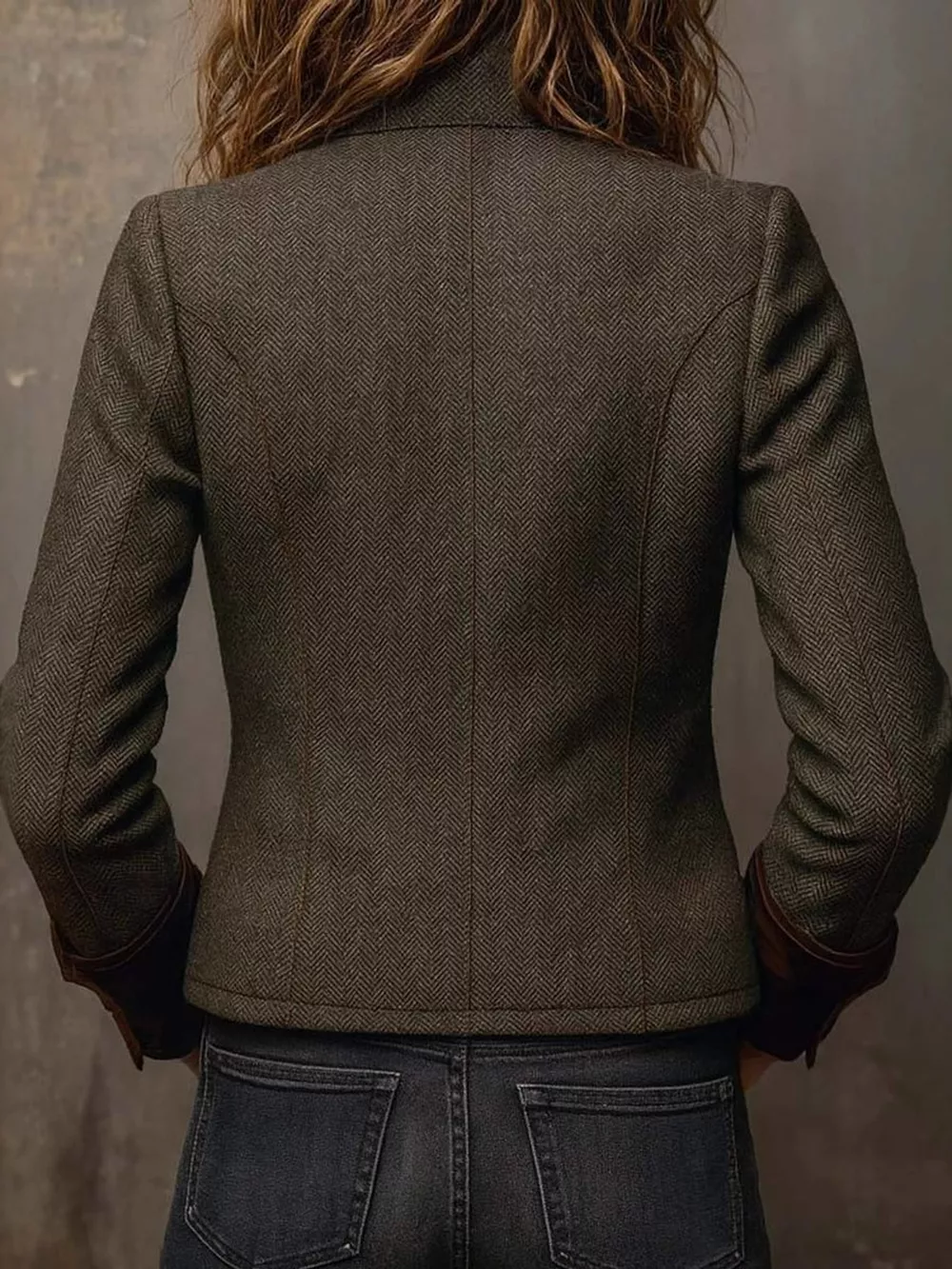Full Size Vintage Herringbone Tweed Blazer with Velvet Cuffs Plus Size, image 6