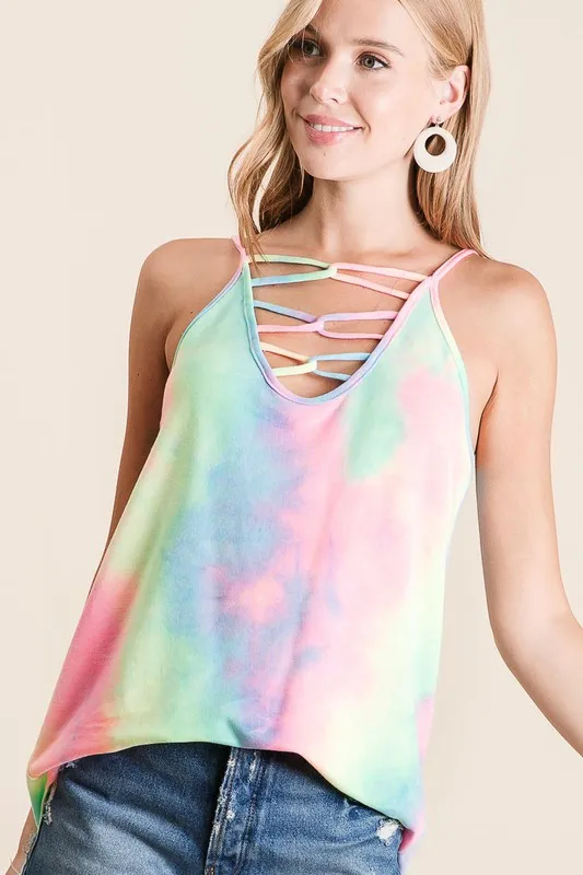 Tie Dye Terry Caged Neck Knit Camisole, image 5