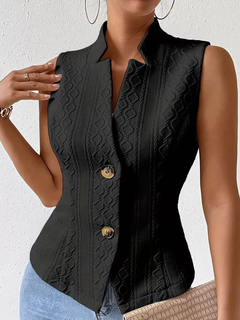 Textured Single-Breasted Vest Coat, image 6
