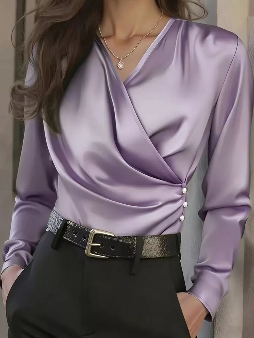 Satin Surplice Long Sleeve Blouse, image 26