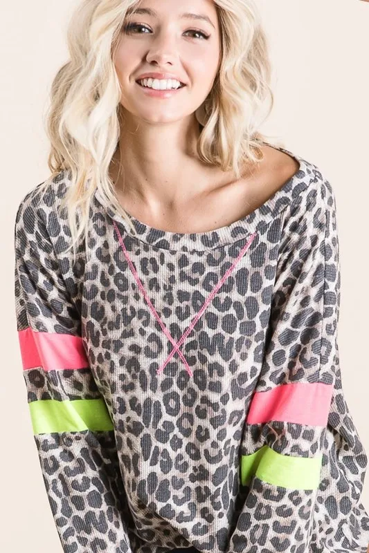 Leopard Thermal Top with Contrast Color Block, image 3