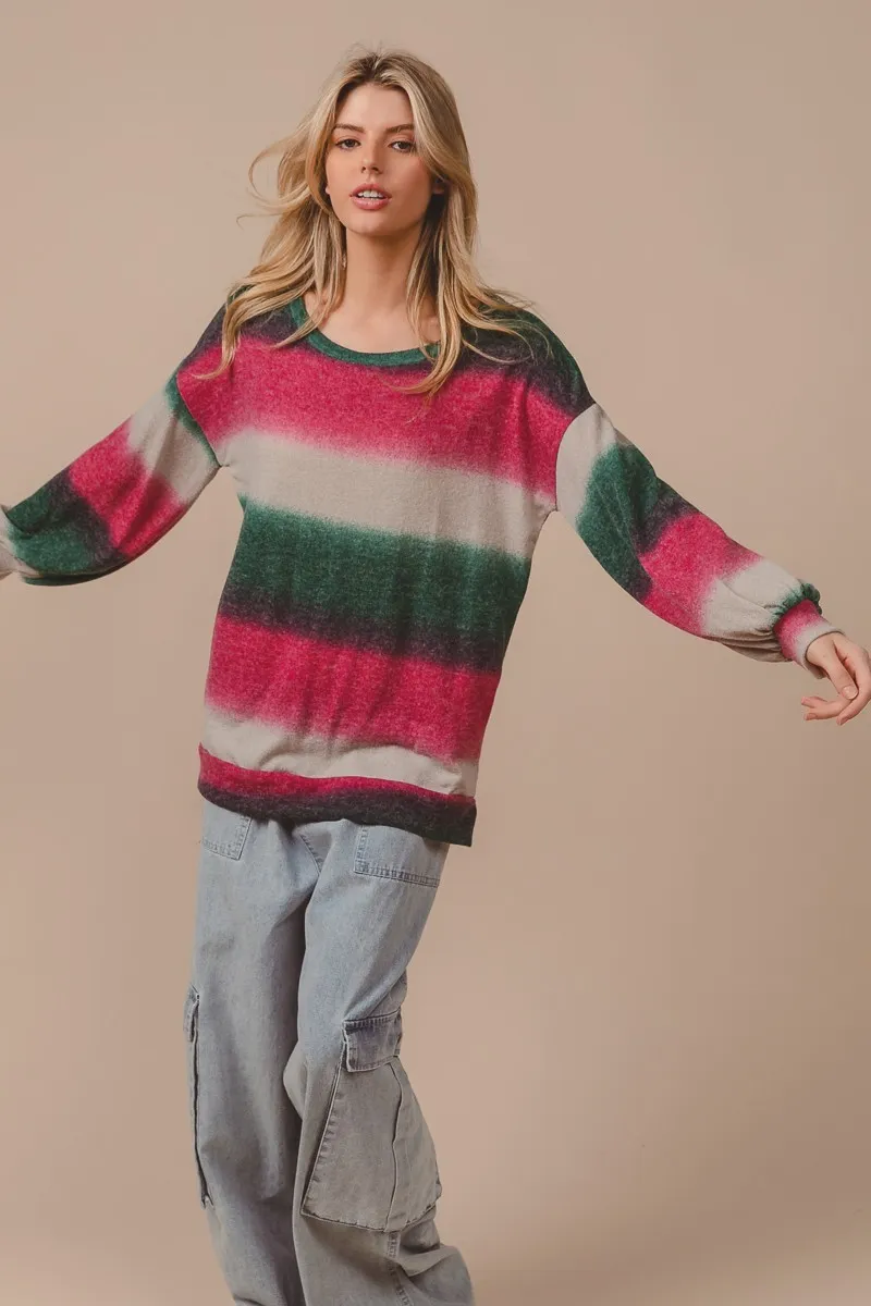 Striped Gradation Print Knit Top, image 3