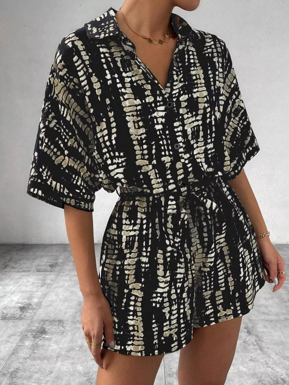 Striped Button-Up Belted Romper, image 13