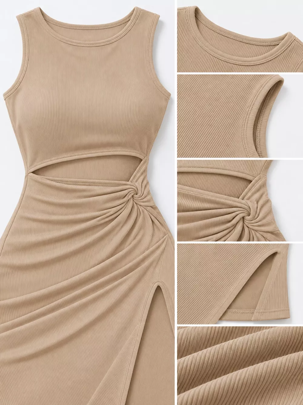 Sleeveless Cut-Out Ruched High-Slit Bodycon Dress, image 56