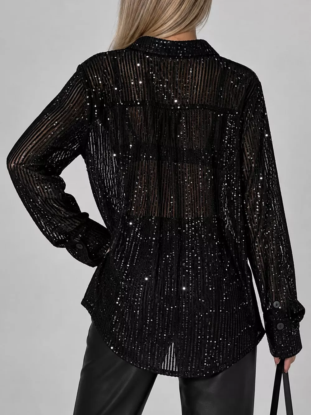 Full Size Sequin Button-Down Shirt Plus Size, image 18