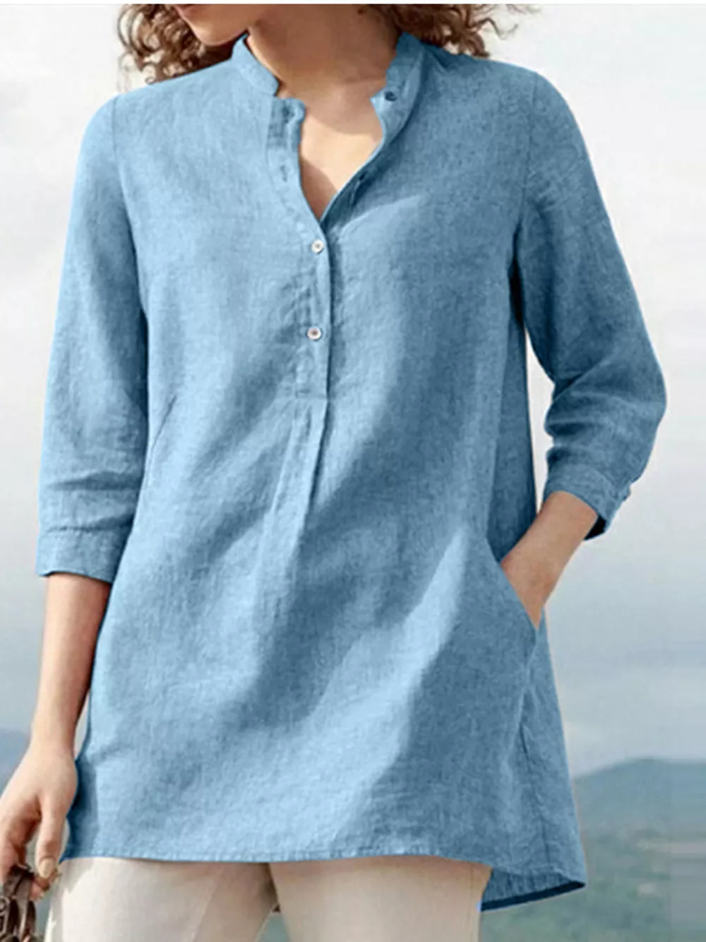Full Size Button Detail 3/4 Sleeve Blouse Plus Size, image 15
