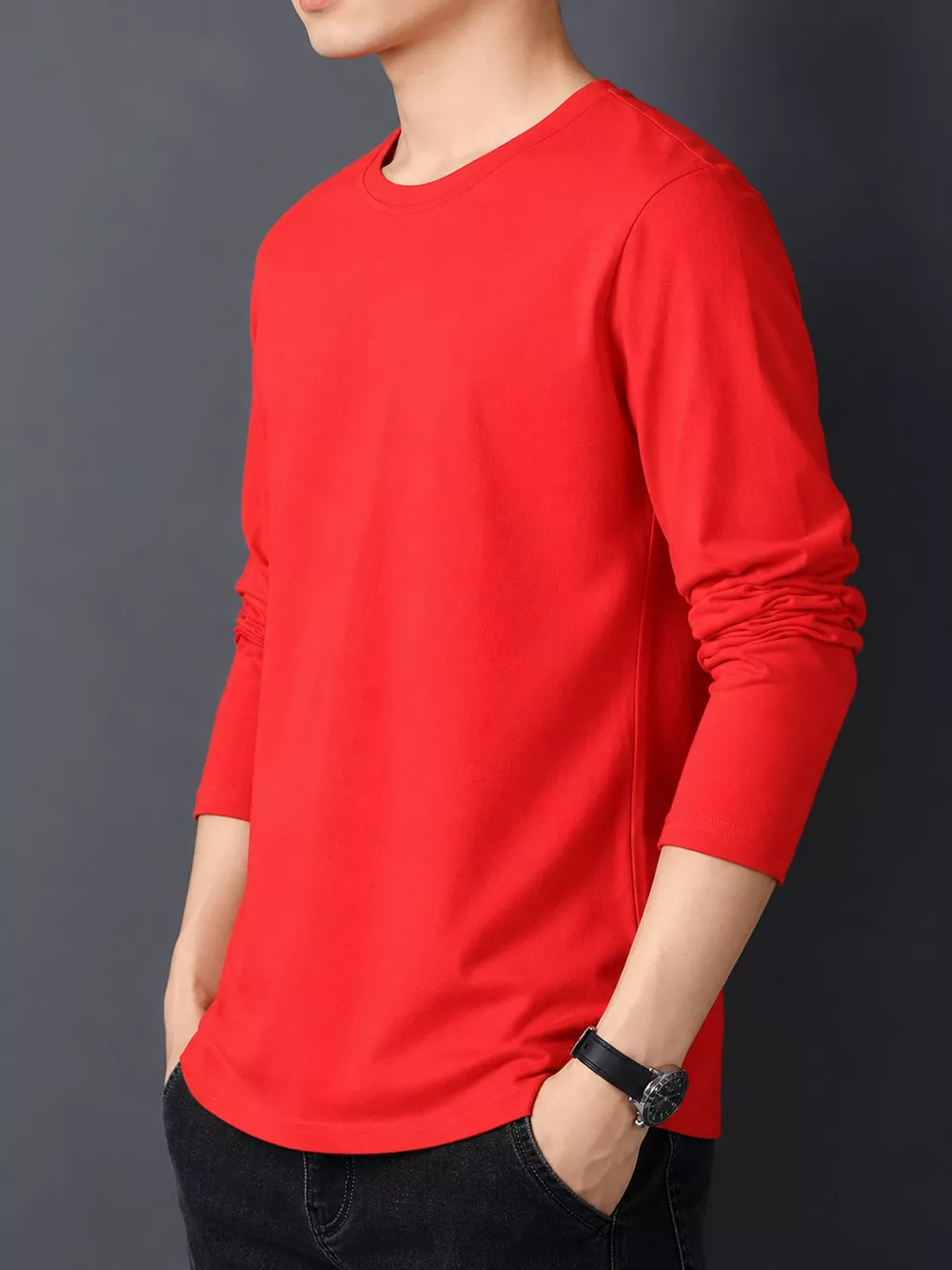 Men's Plus Size Round Neck Long Sleeve T-Shirt, image 29