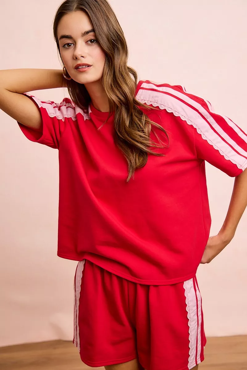 BiBi French Terry Side Lace Detail Short Sleeves Top, image 16