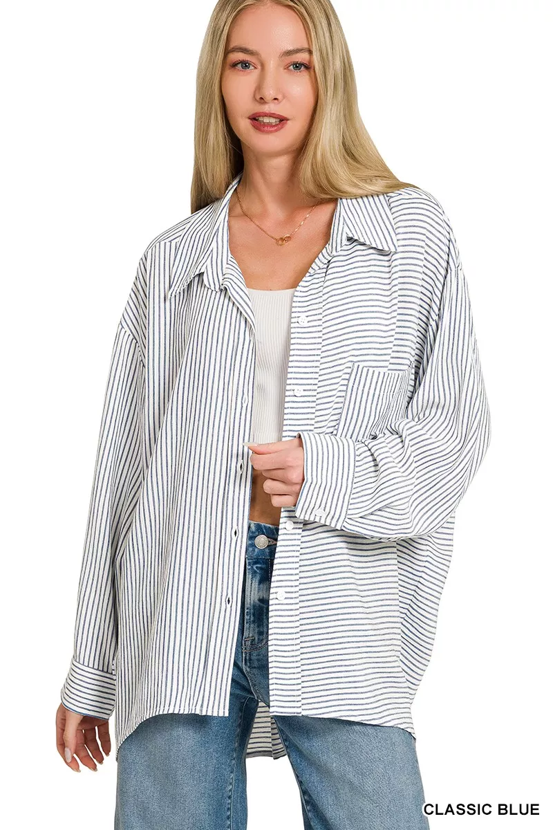 Woven Stripe Button Down Shirt, image 4