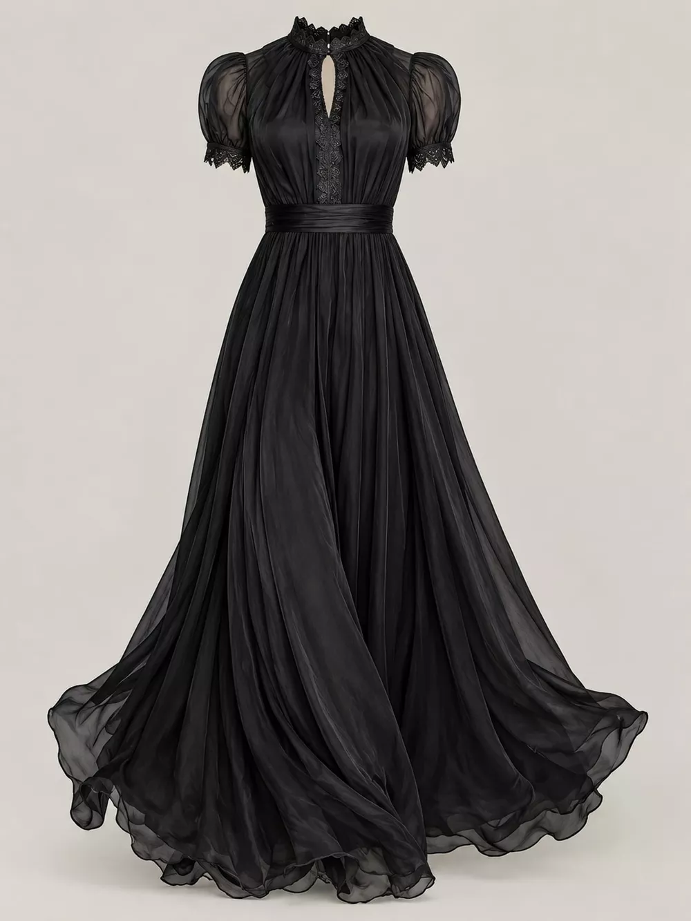Full Size Elegant Sheer Chiffon Mock-Neck Maxi Dress with Keyhole Detail Plus Size, image 21