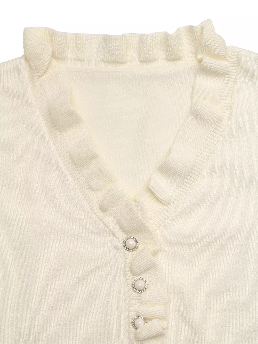 Ruffle Trim Pearl Button V-Neck Knit Top, image 8